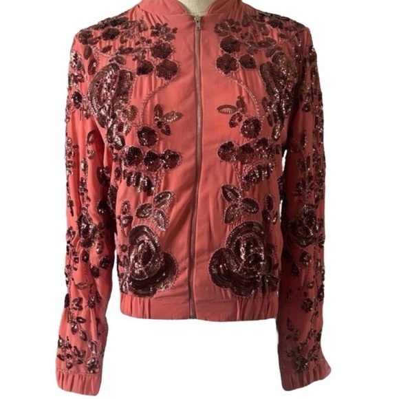 Endless Rose Coral  Bomber Jacket with Floral Design - Picture 9 of 16